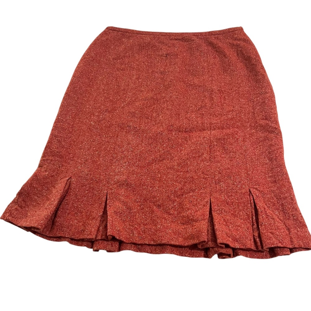Talbot's Burnt Orange Black White Confetti Wool Mini Pleated Skirt Size 8